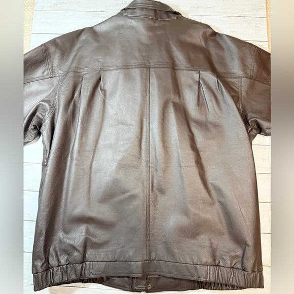 Harbor Bay Brown Genuine Leather Jacket Mens 2XLT Tall Plaid Lined Full Zip Coat - Picture 6 of 10